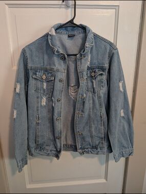 Light Blue Distressed Denim Jacket Judy Bridal Small
